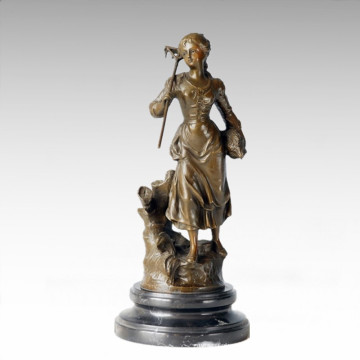 Figura clásica estatua de la aldea de la granja de la mujer de escultura de bronce TPE-279